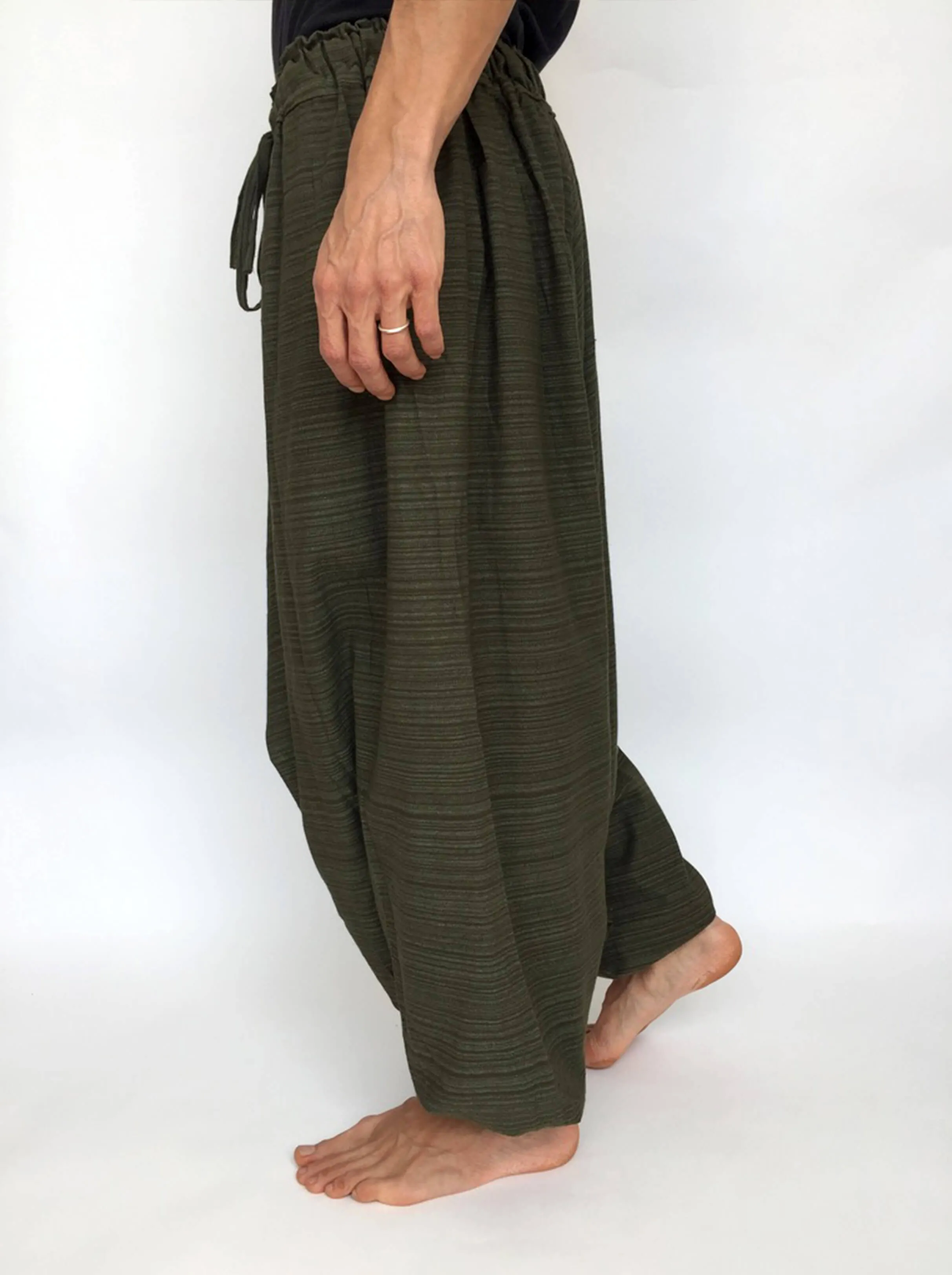 Green Line Pattern Samurai Pants