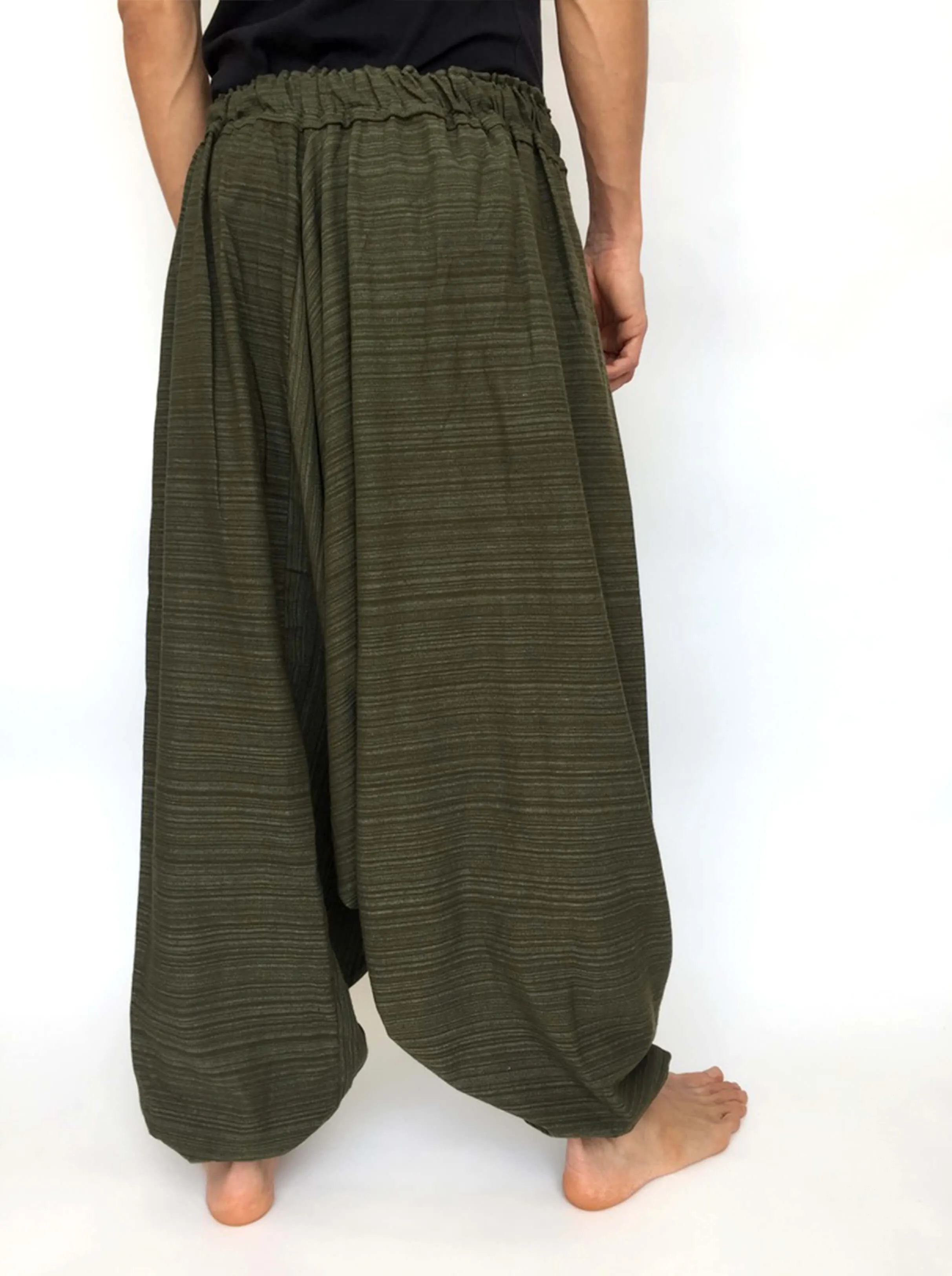 Green Line Pattern Samurai Pants