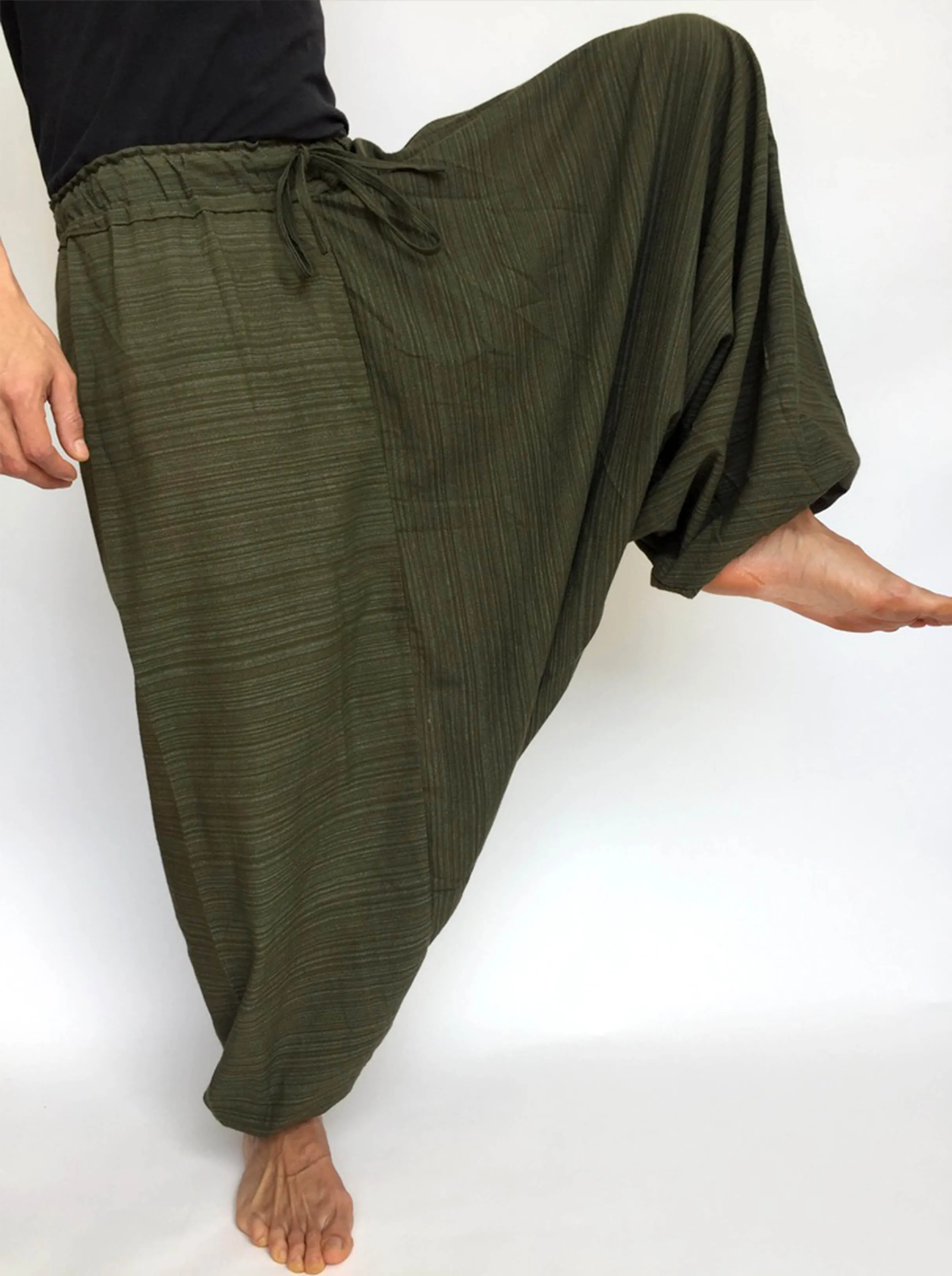 Green Line Pattern Samurai Pants