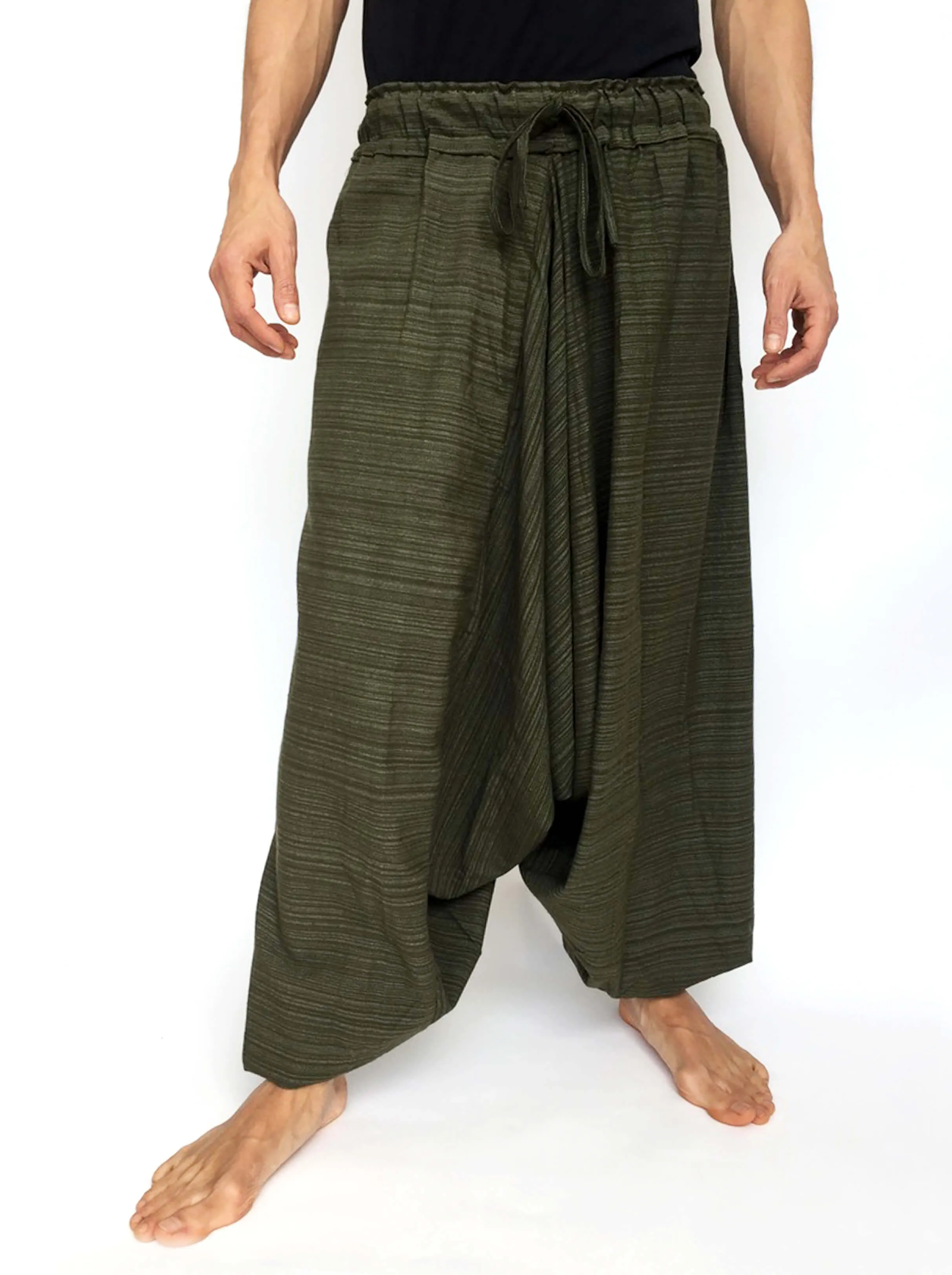 Green Line Pattern Samurai Pants