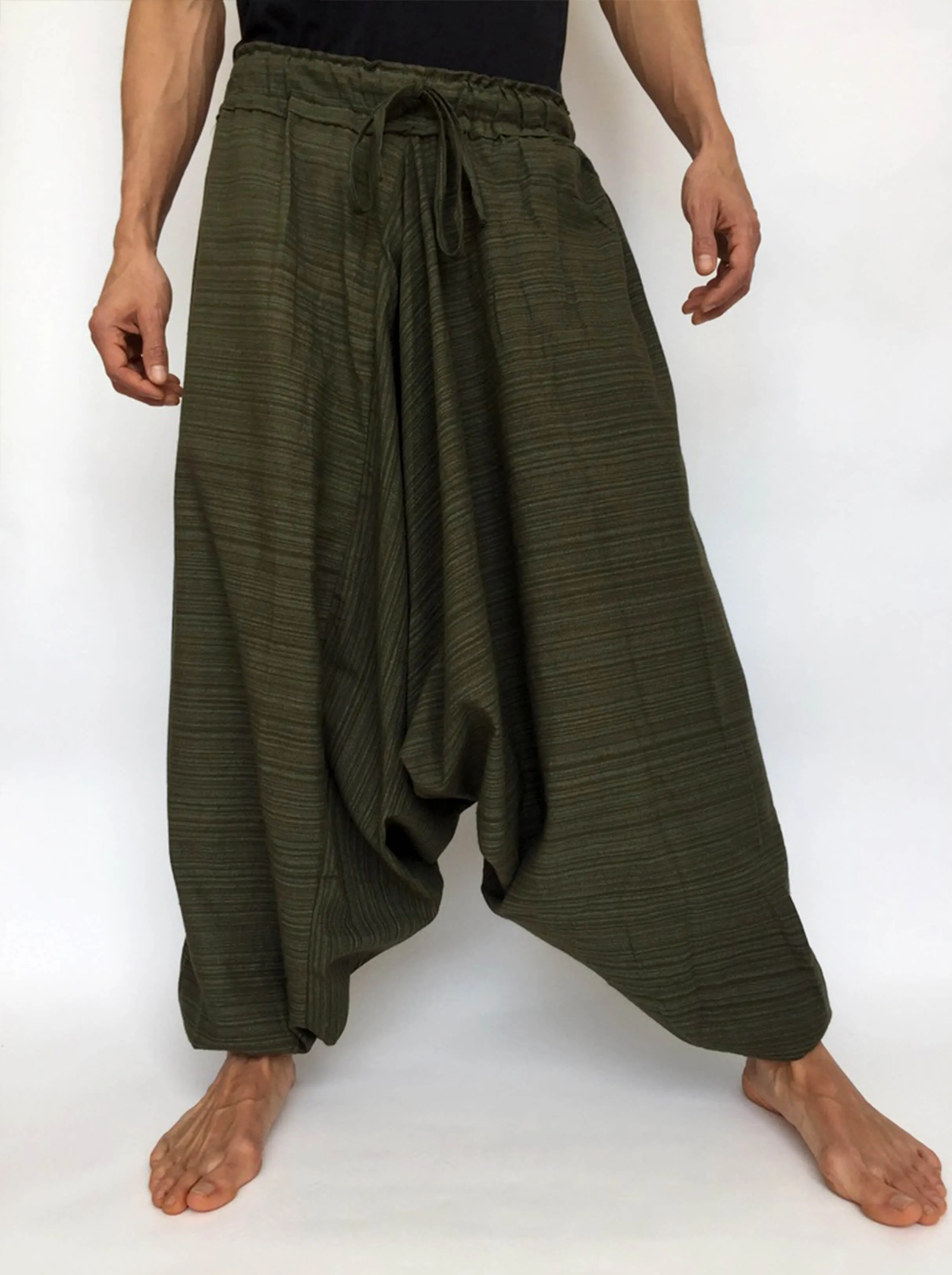 Green Line Pattern Samurai Pants