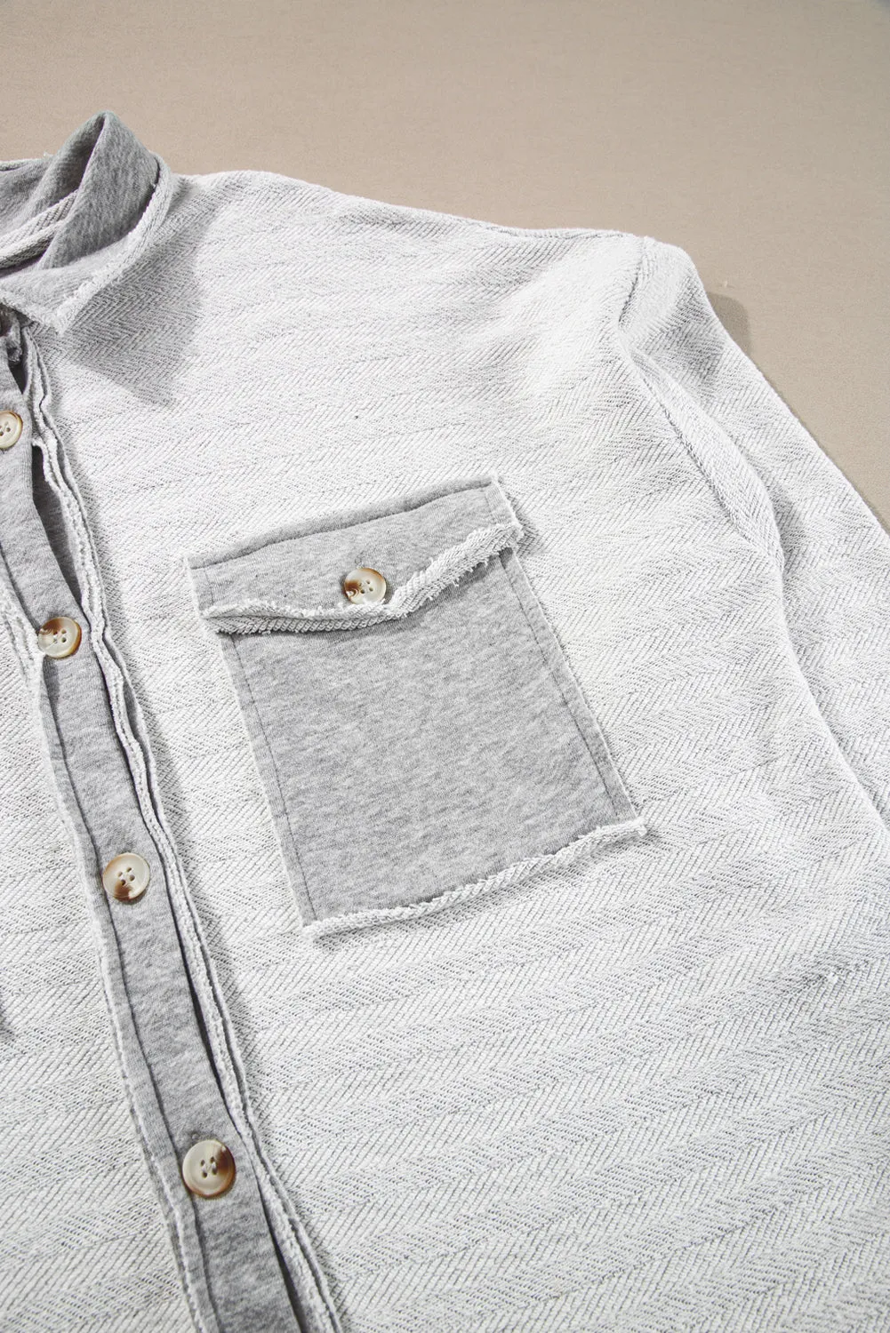 Grey Contrast Flap Pockets Relaxed Shacket