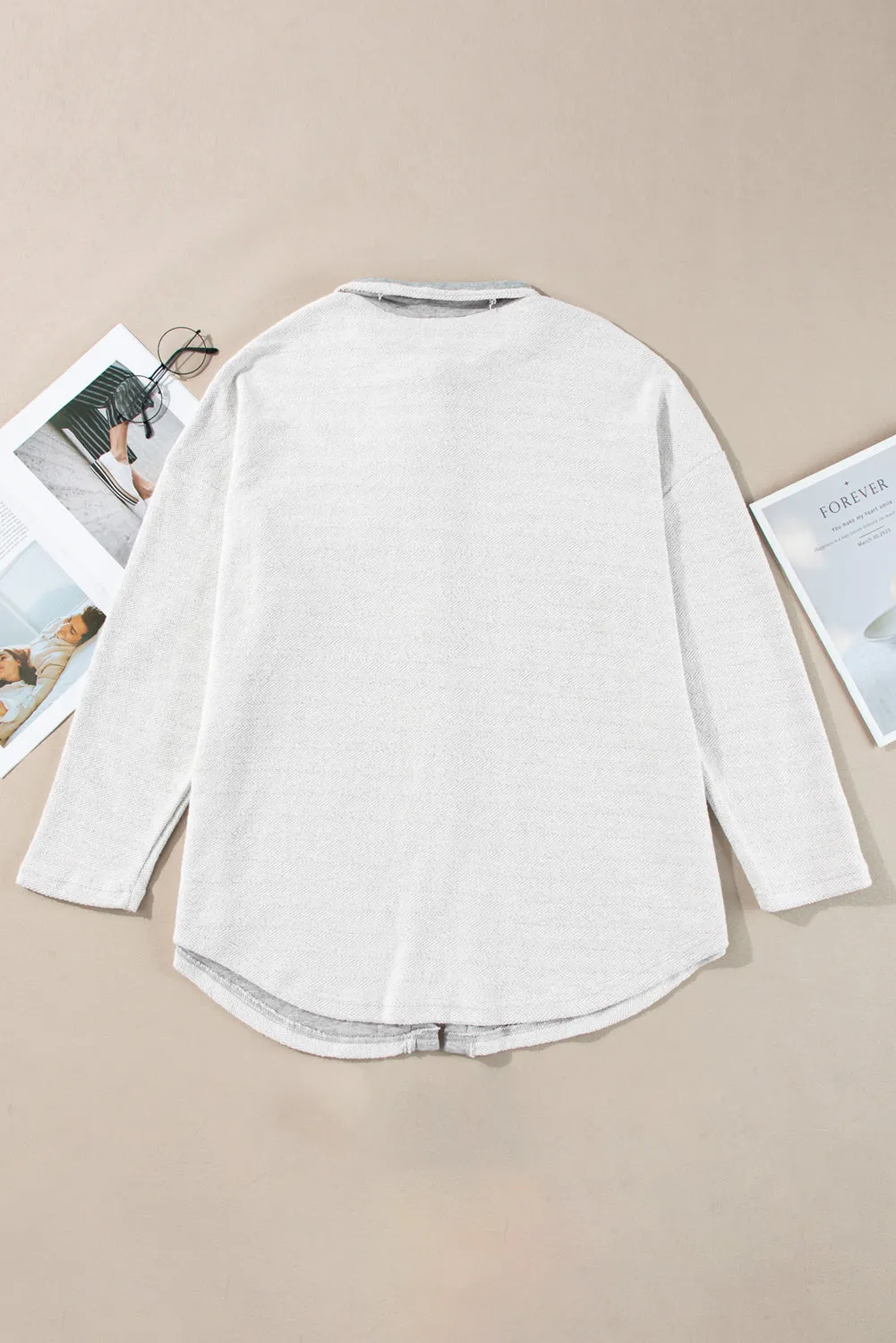 Grey Contrast Flap Pockets Relaxed Shacket