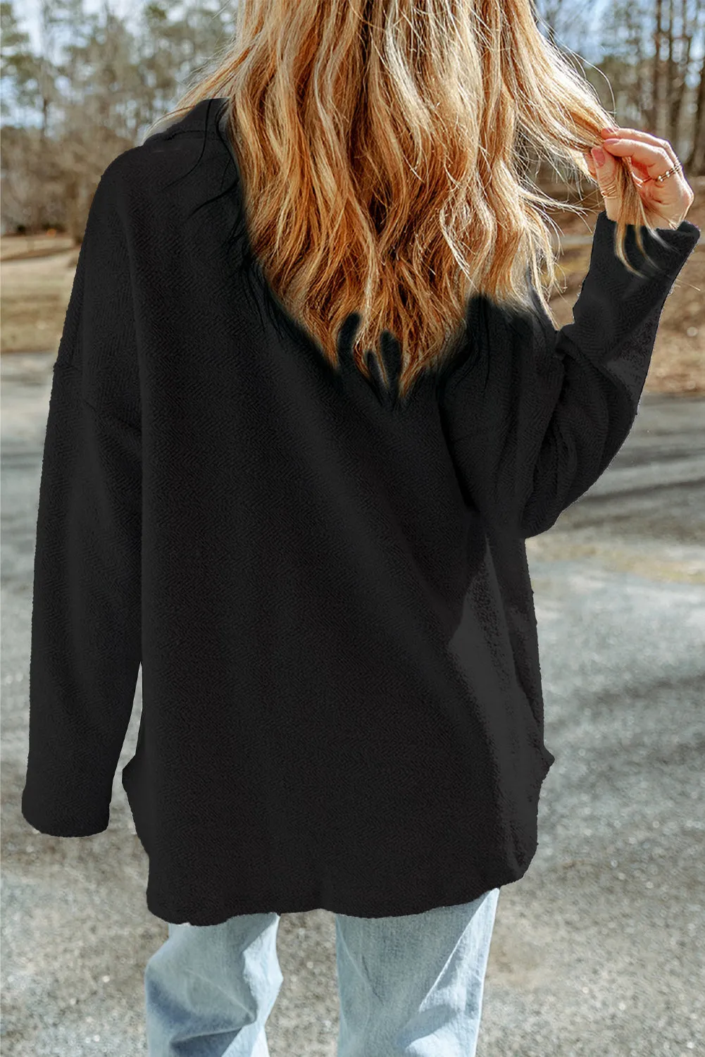 Grey Contrast Flap Pockets Relaxed Shacket