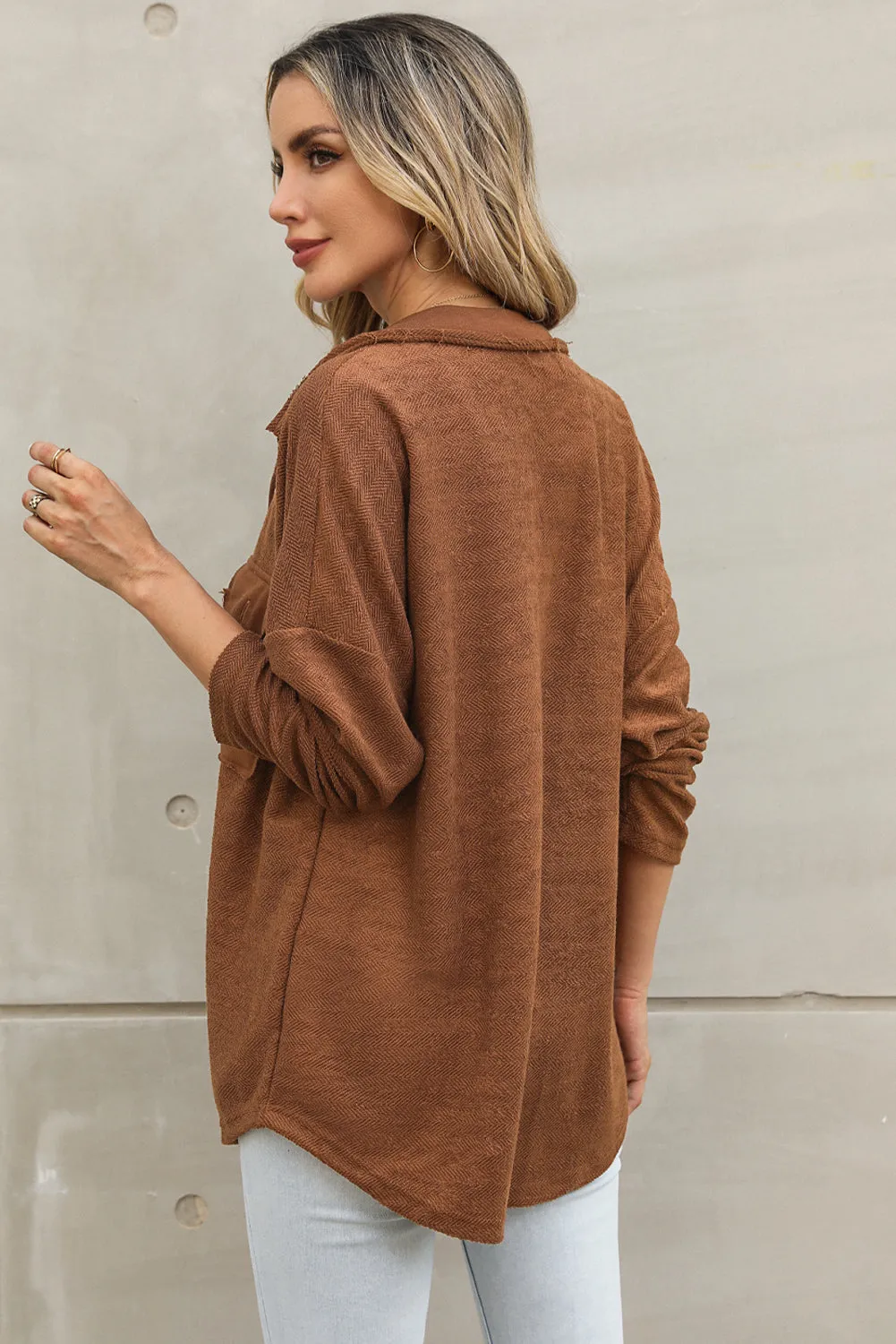 Grey Contrast Flap Pockets Relaxed Shacket