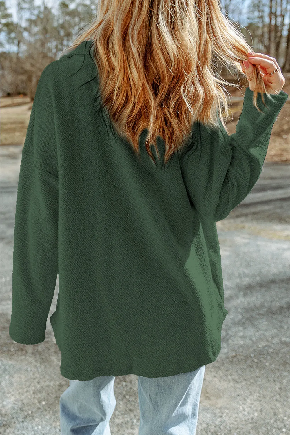 Grey Contrast Flap Pockets Relaxed Shacket