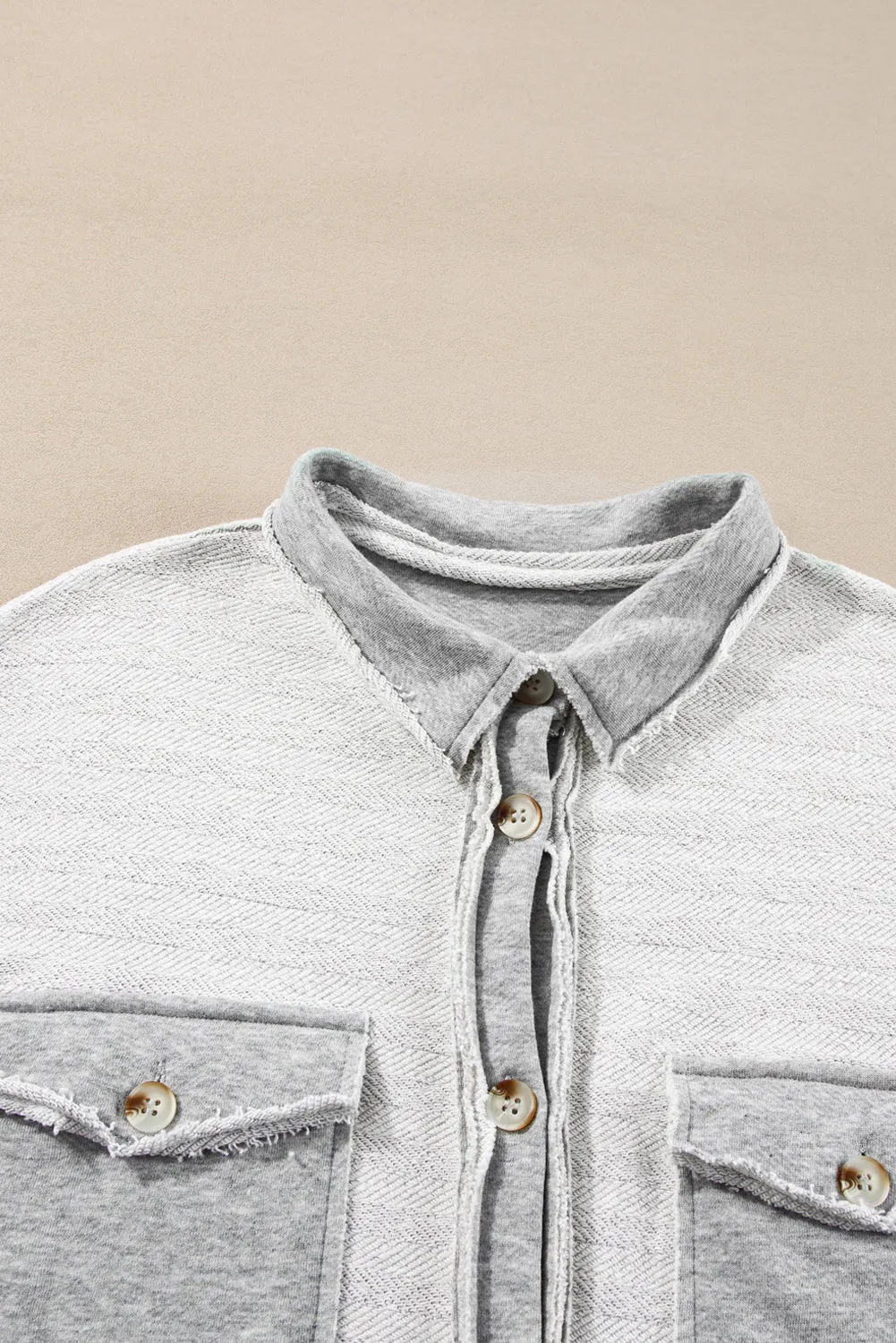 Grey Contrast Flap Pockets Relaxed Shacket