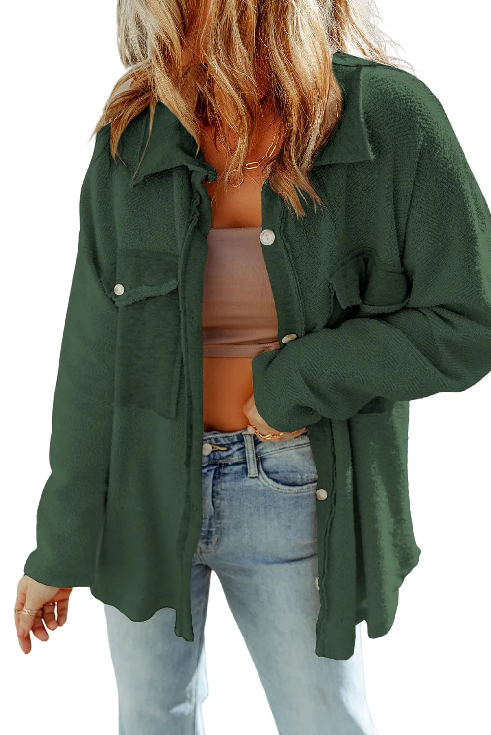Grey Contrast Flap Pockets Relaxed Shacket