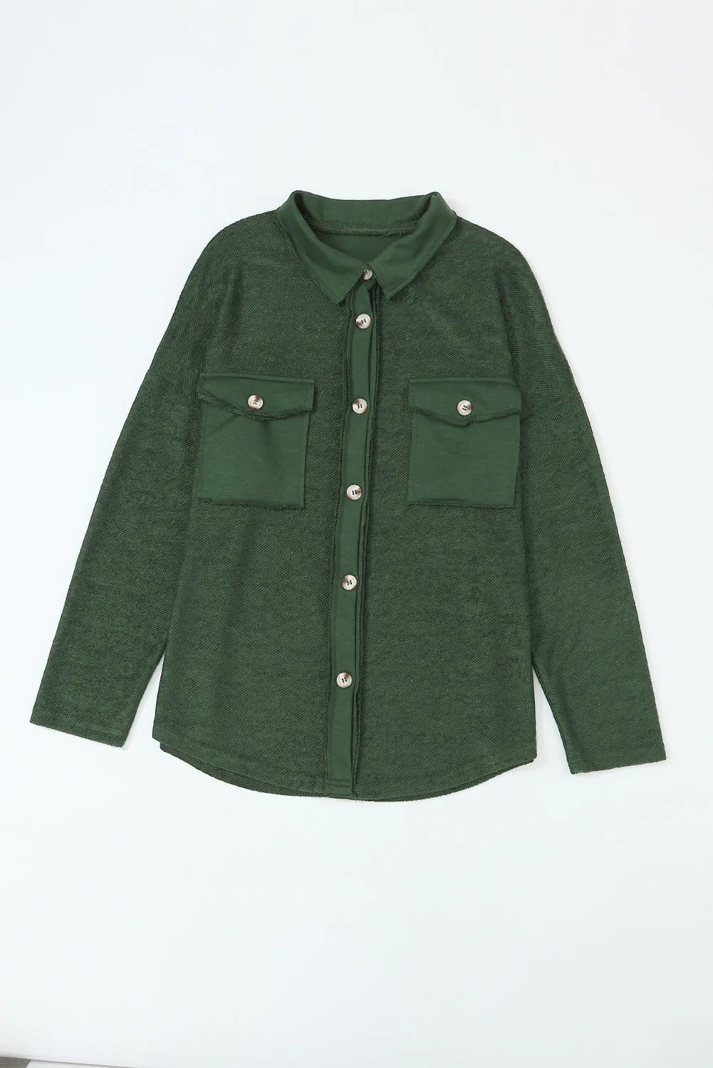 Grey Contrast Flap Pockets Relaxed Shacket