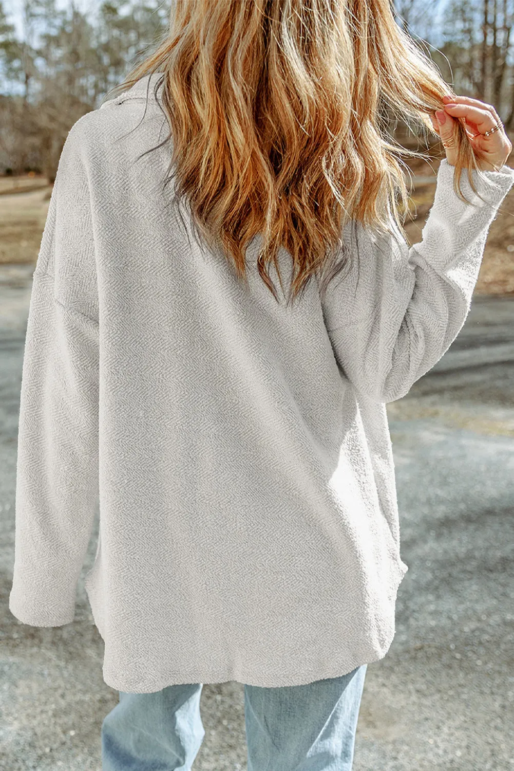 Grey Contrast Flap Pockets Relaxed Shacket