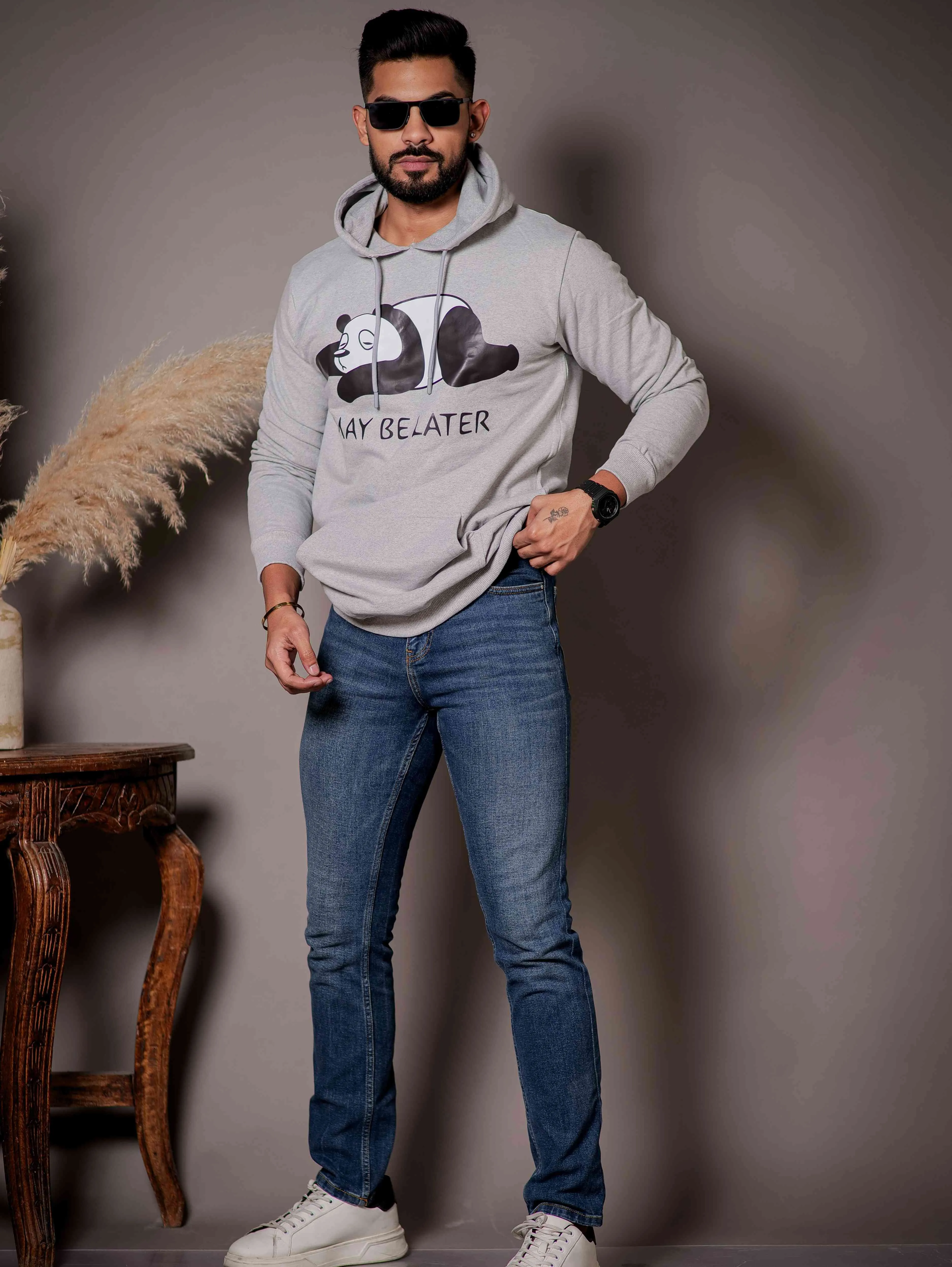 Grey Cotton Full Sleeve Hoodie