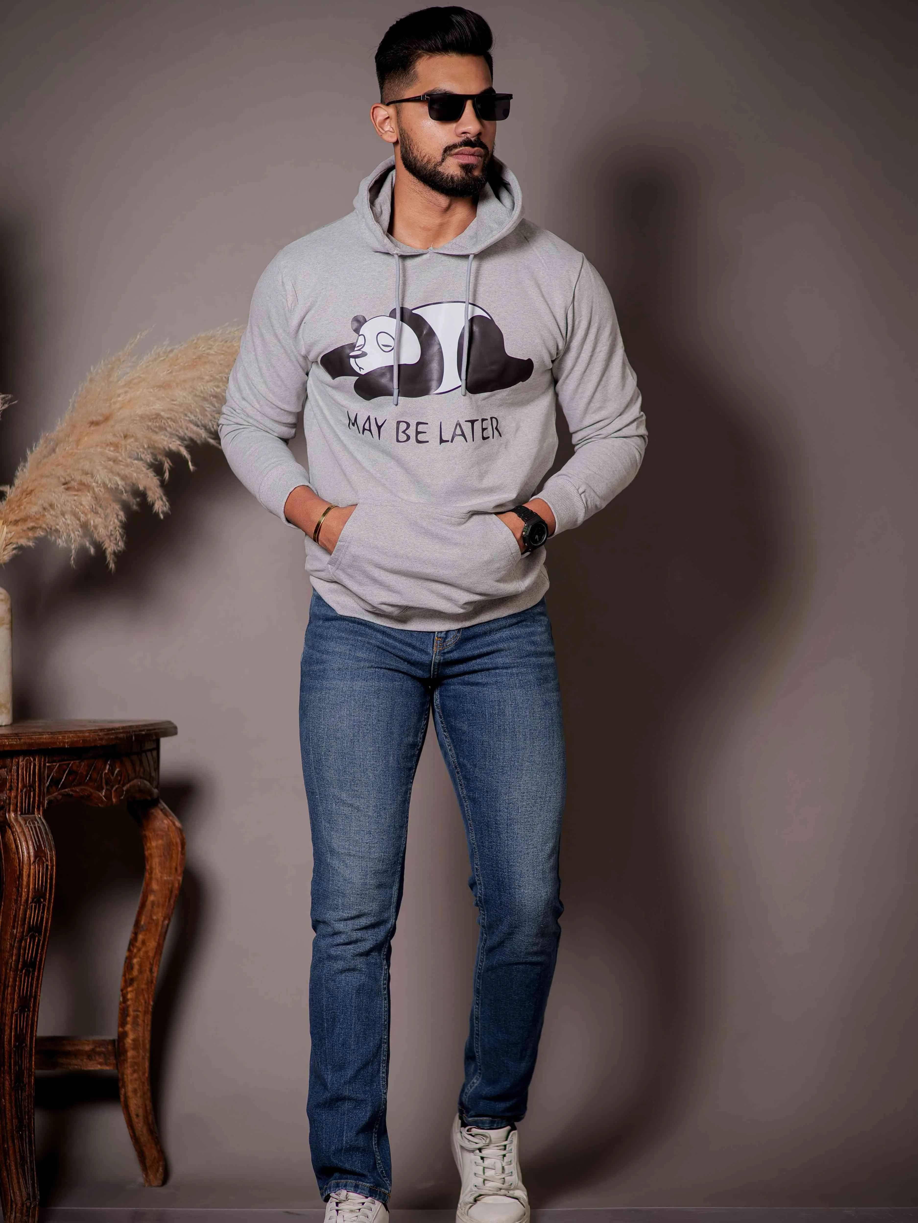 Grey Cotton Full Sleeve Hoodie