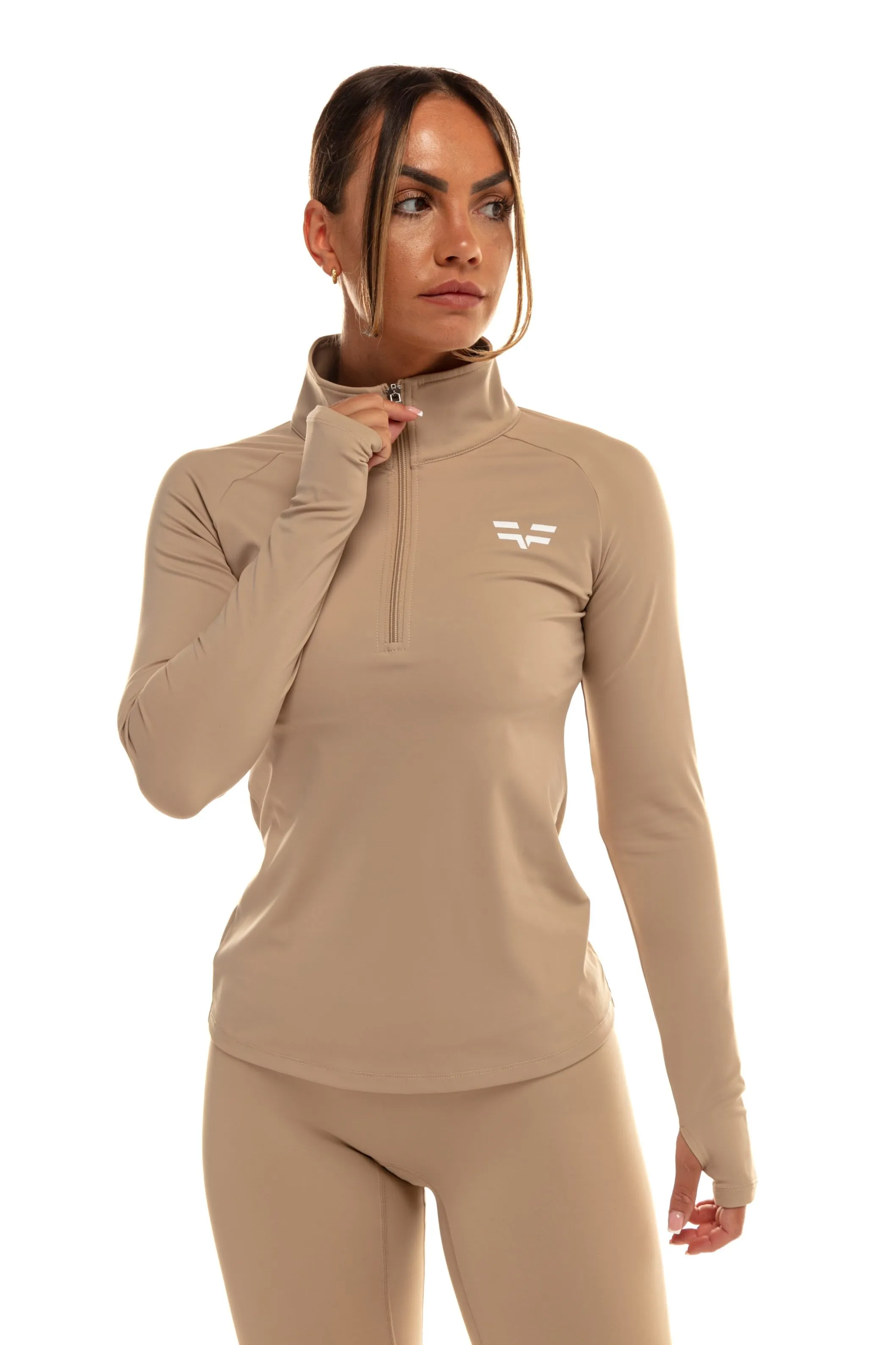 GymFreak Women's Vision 3/4 Zip Top - Sand