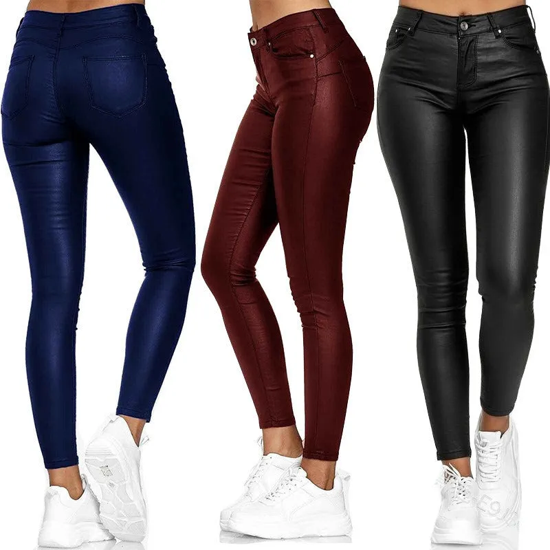 High Waist Solid Leather Casual Pants: Stylish and Comfortable Women's Fashion