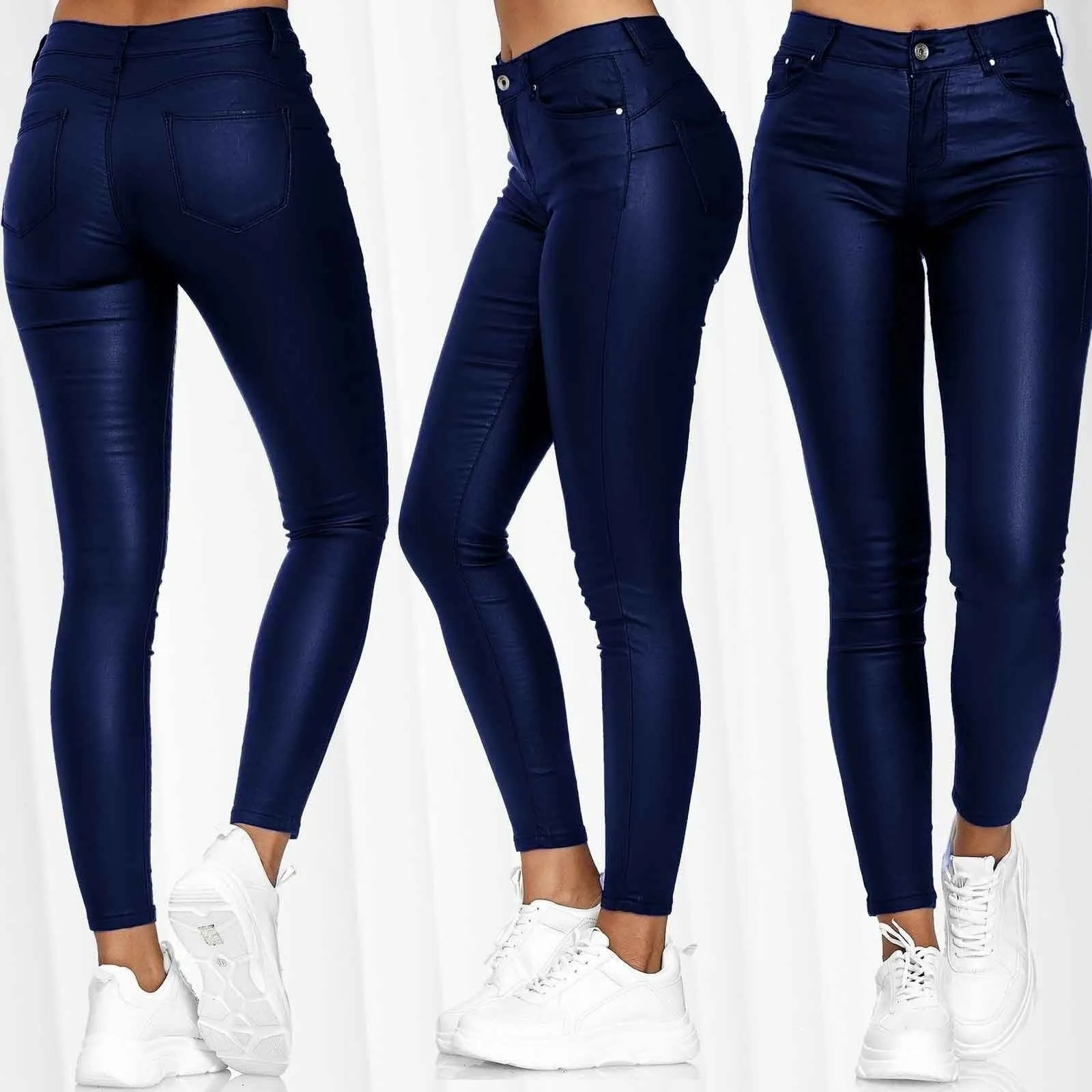High Waist Solid Leather Casual Pants: Stylish and Comfortable Women's Fashion