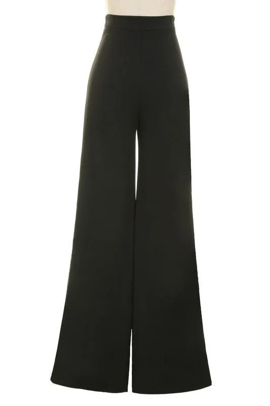 High waist wide leg back zipper palazzo pants