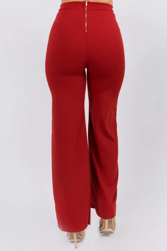 High waist wide leg back zipper palazzo pants