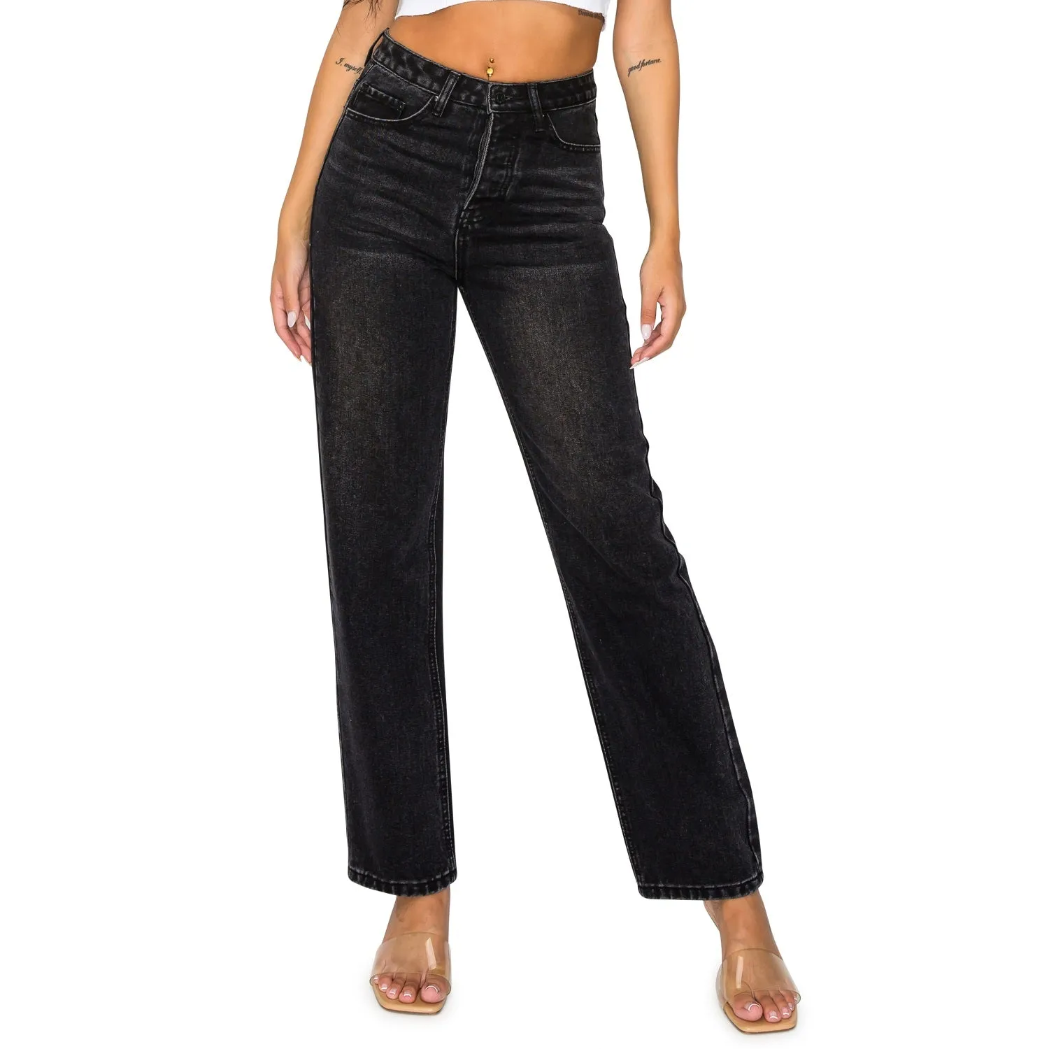 High Waisted Straight Leg Jeans - Black