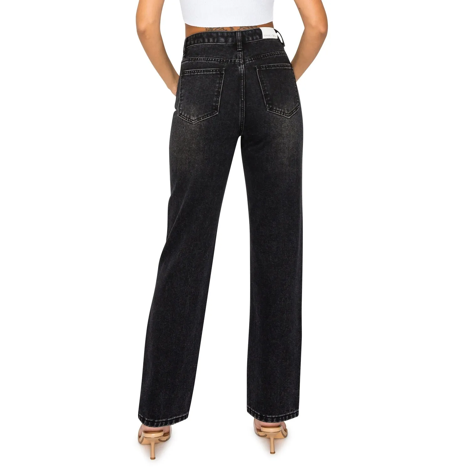 High Waisted Straight Leg Jeans - Black