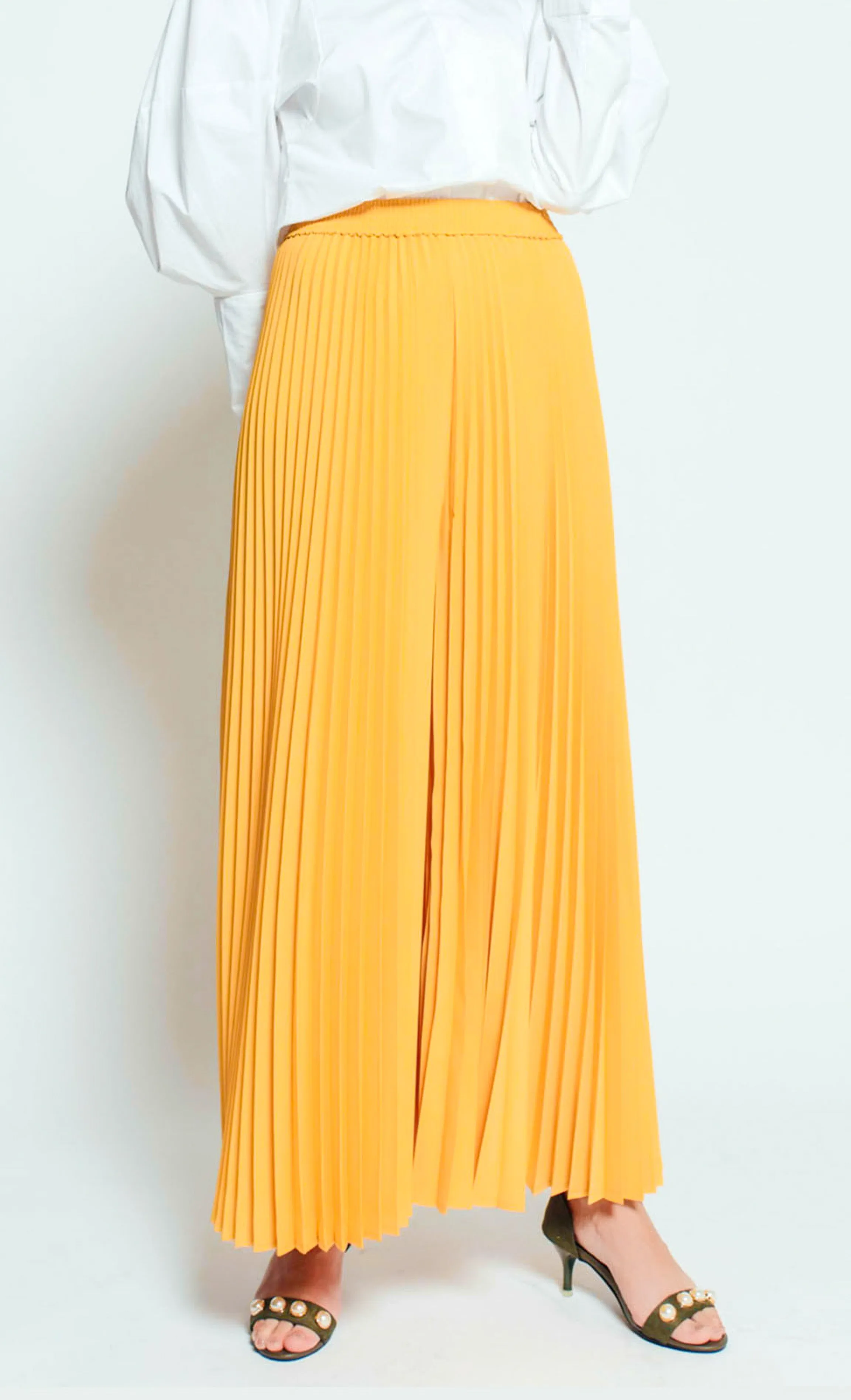 Julia Flared Pleated Palazzo in Mustard