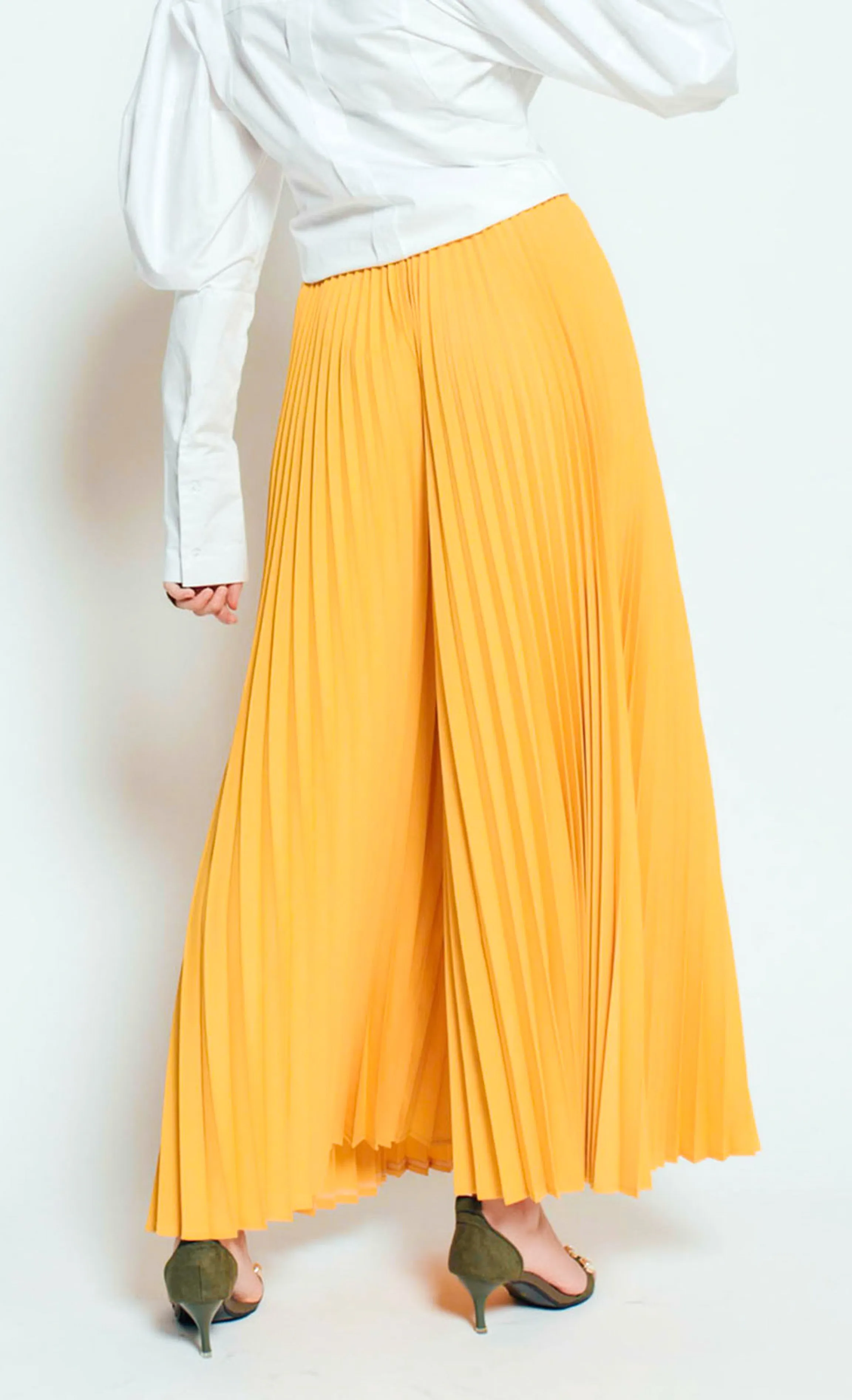 Julia Flared Pleated Palazzo in Mustard