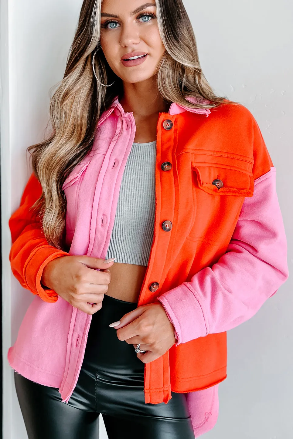 Keep Me Updated ColorBlock Shacket (Pink/Red)
