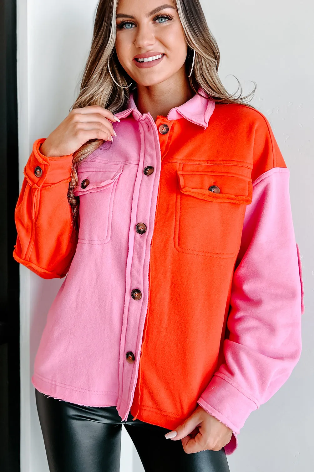 Keep Me Updated ColorBlock Shacket (Pink/Red)