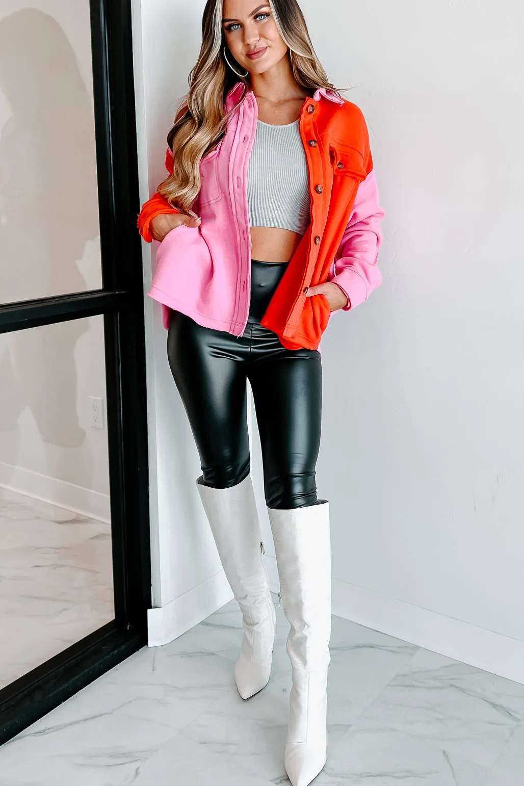 Keep Me Updated ColorBlock Shacket (Pink/Red)