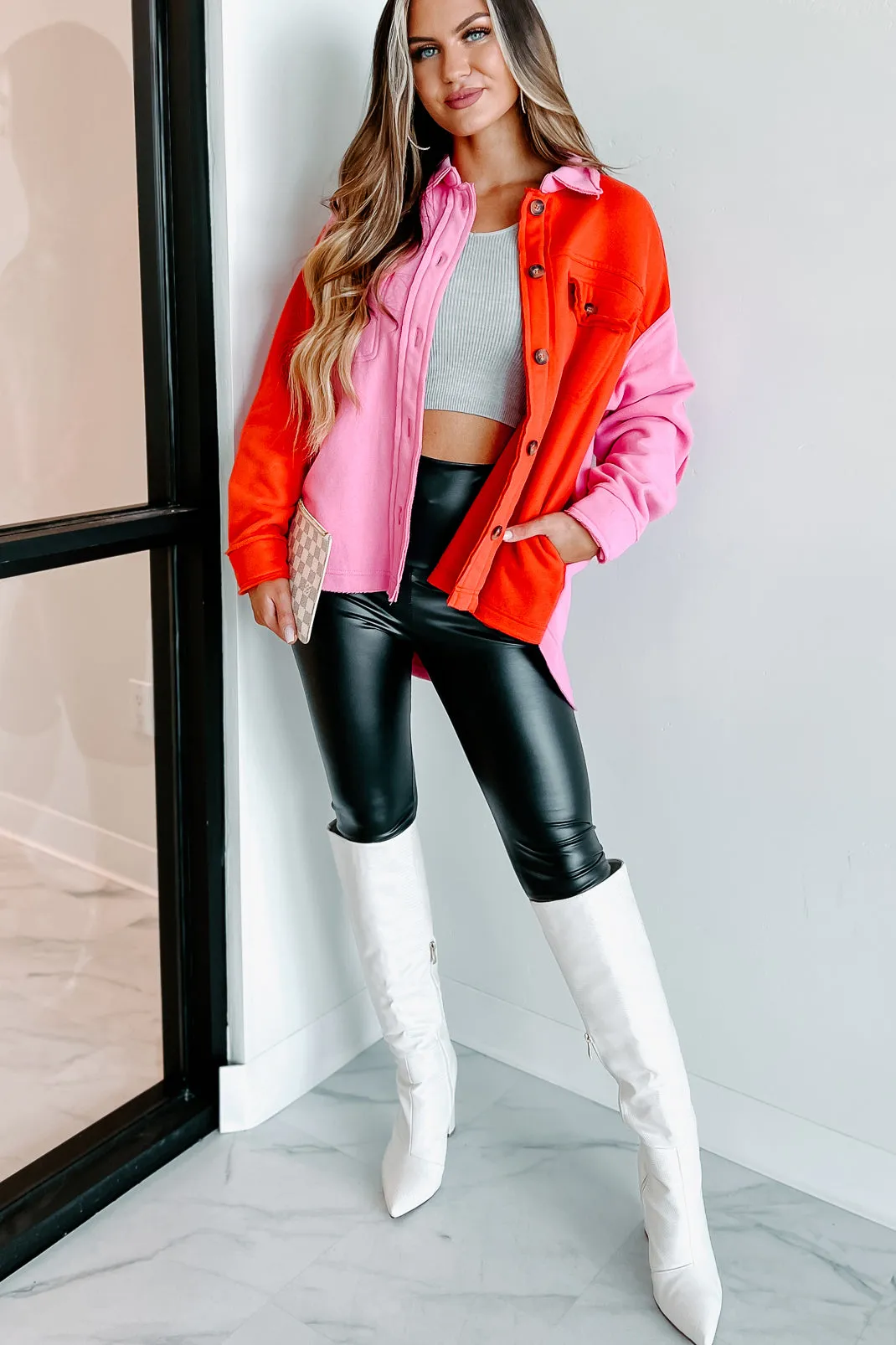 Keep Me Updated ColorBlock Shacket (Pink/Red)
