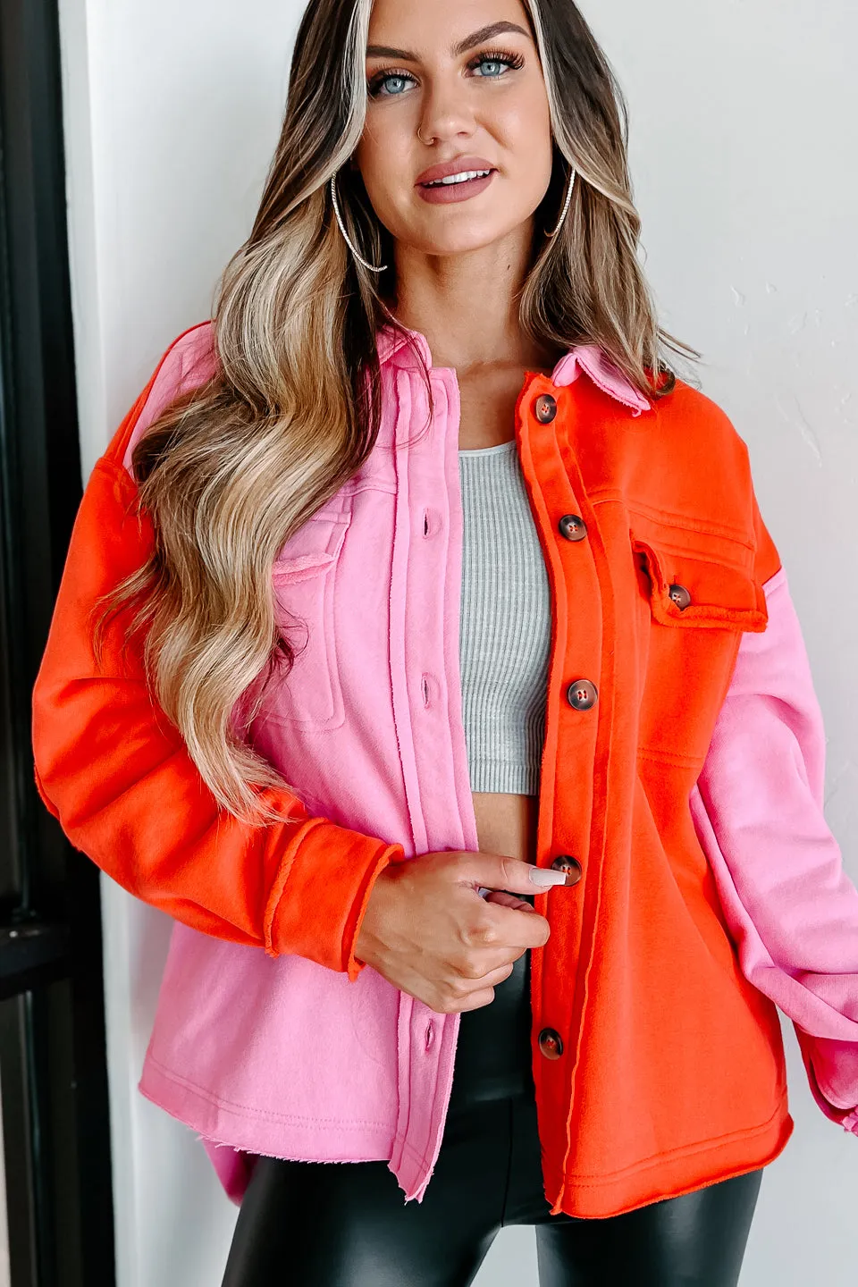 Keep Me Updated ColorBlock Shacket (Pink/Red)