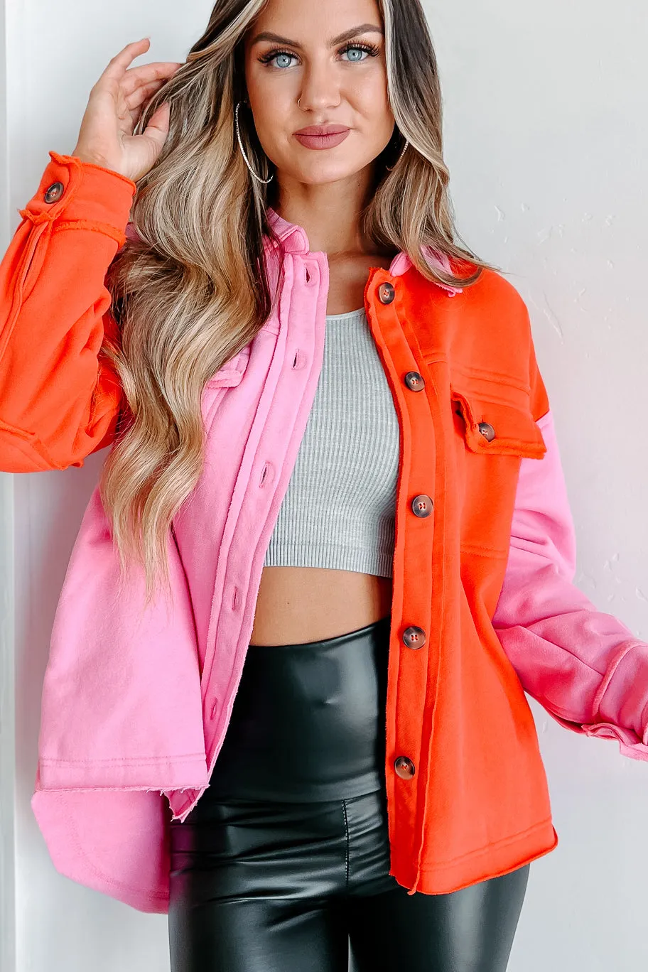 Keep Me Updated ColorBlock Shacket (Pink/Red)