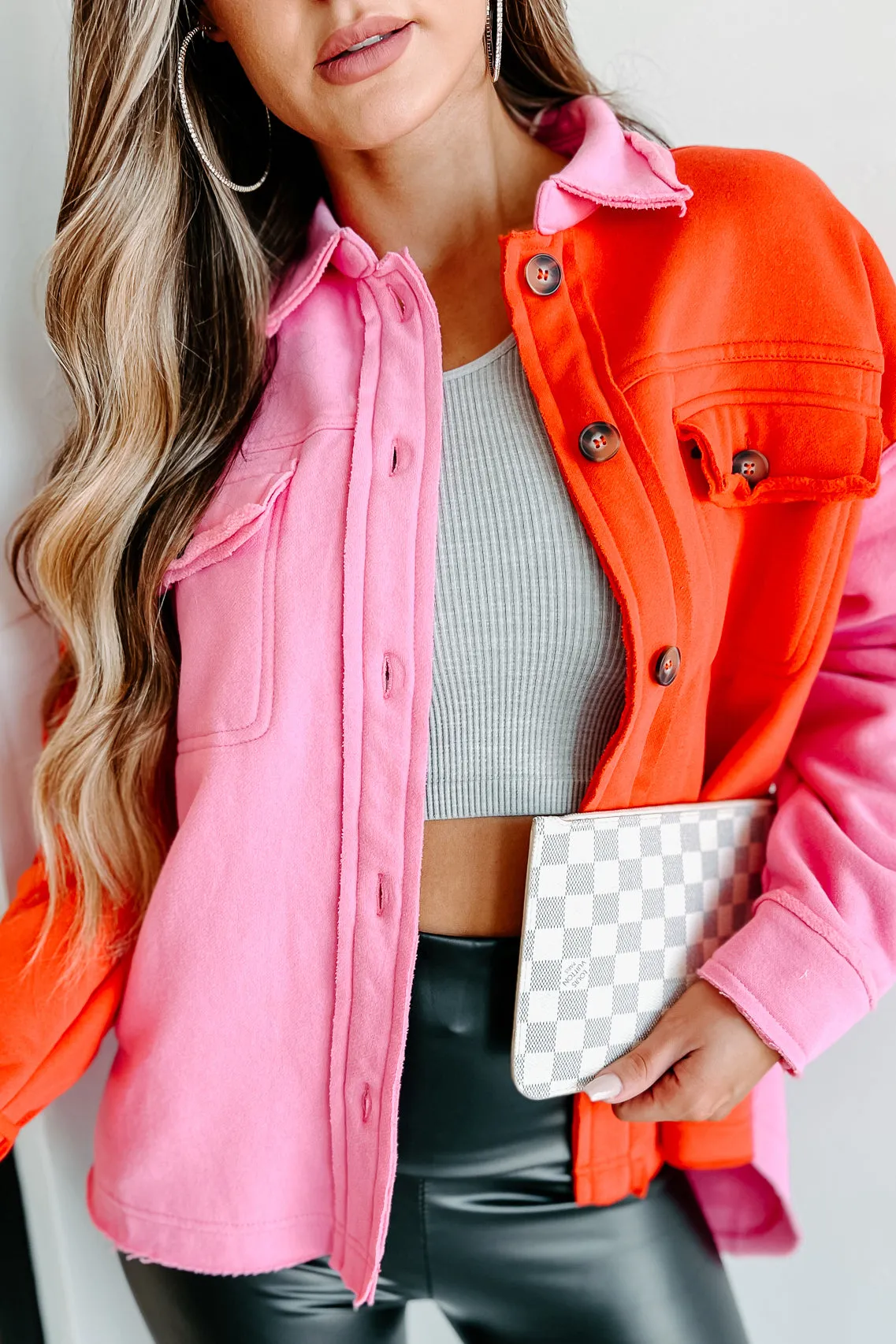 Keep Me Updated ColorBlock Shacket (Pink/Red)