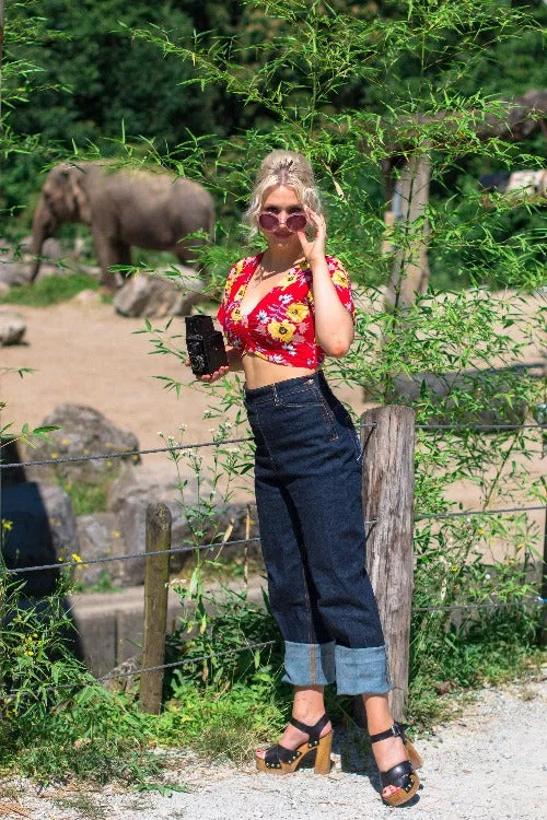 Le Wild- Højtaljede jeans med brede ben i blå denim