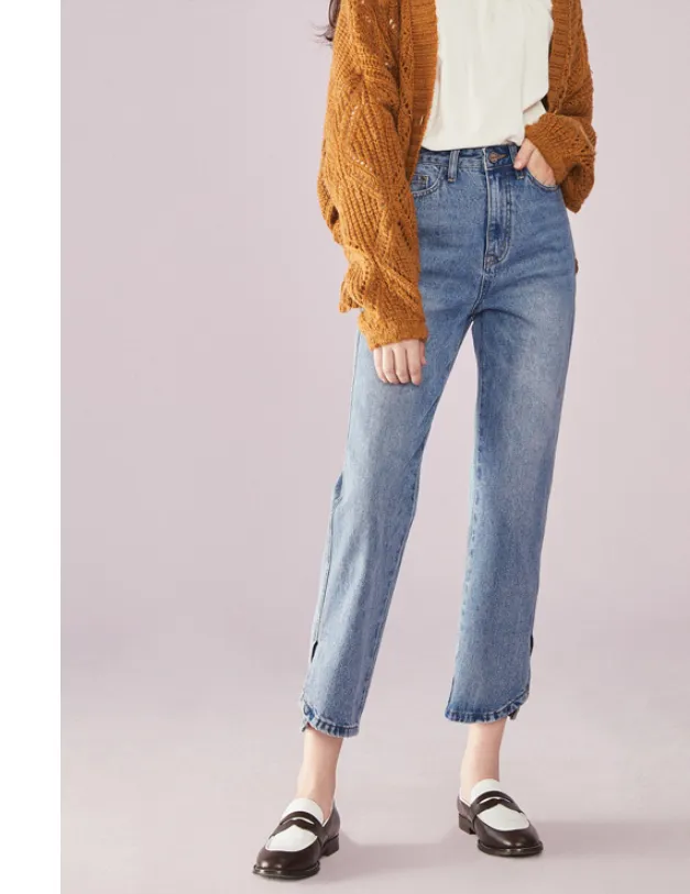 LEDDIN DESIGN STRAIGHT LEG JEANS WITH SIDE SPLIT DETAIL
