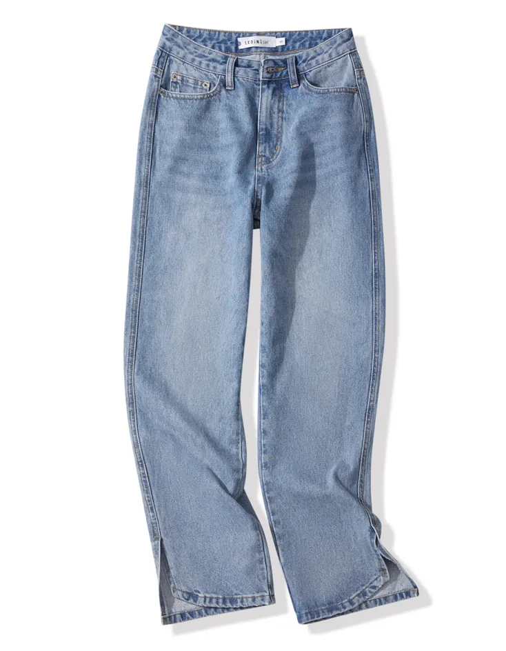 LEDDIN DESIGN STRAIGHT LEG JEANS WITH SIDE SPLIT DETAIL