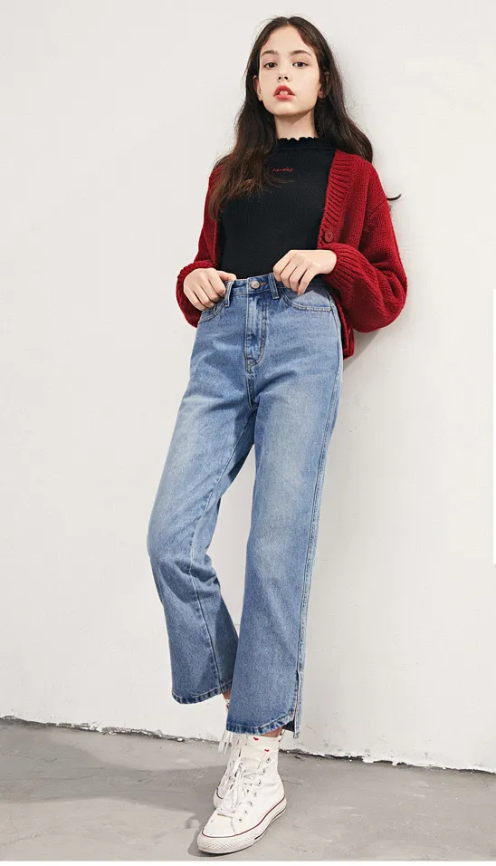 LEDDIN DESIGN STRAIGHT LEG JEANS WITH SIDE SPLIT DETAIL