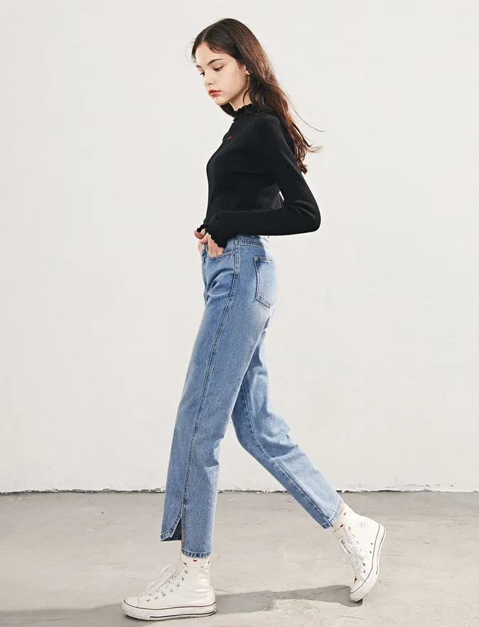 LEDDIN DESIGN STRAIGHT LEG JEANS WITH SIDE SPLIT DETAIL