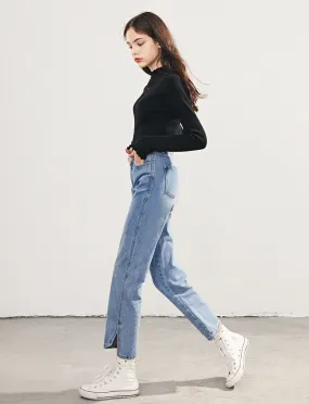 LEDDIN DESIGN STRAIGHT LEG JEANS WITH SIDE SPLIT DETAIL