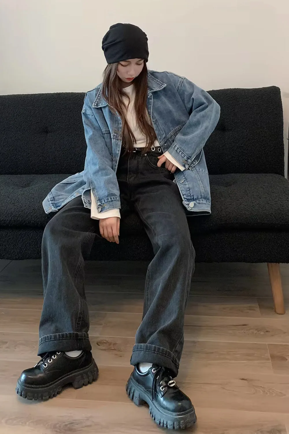 Long Sleeve Loose Style Casual Denim Jeans Jacket