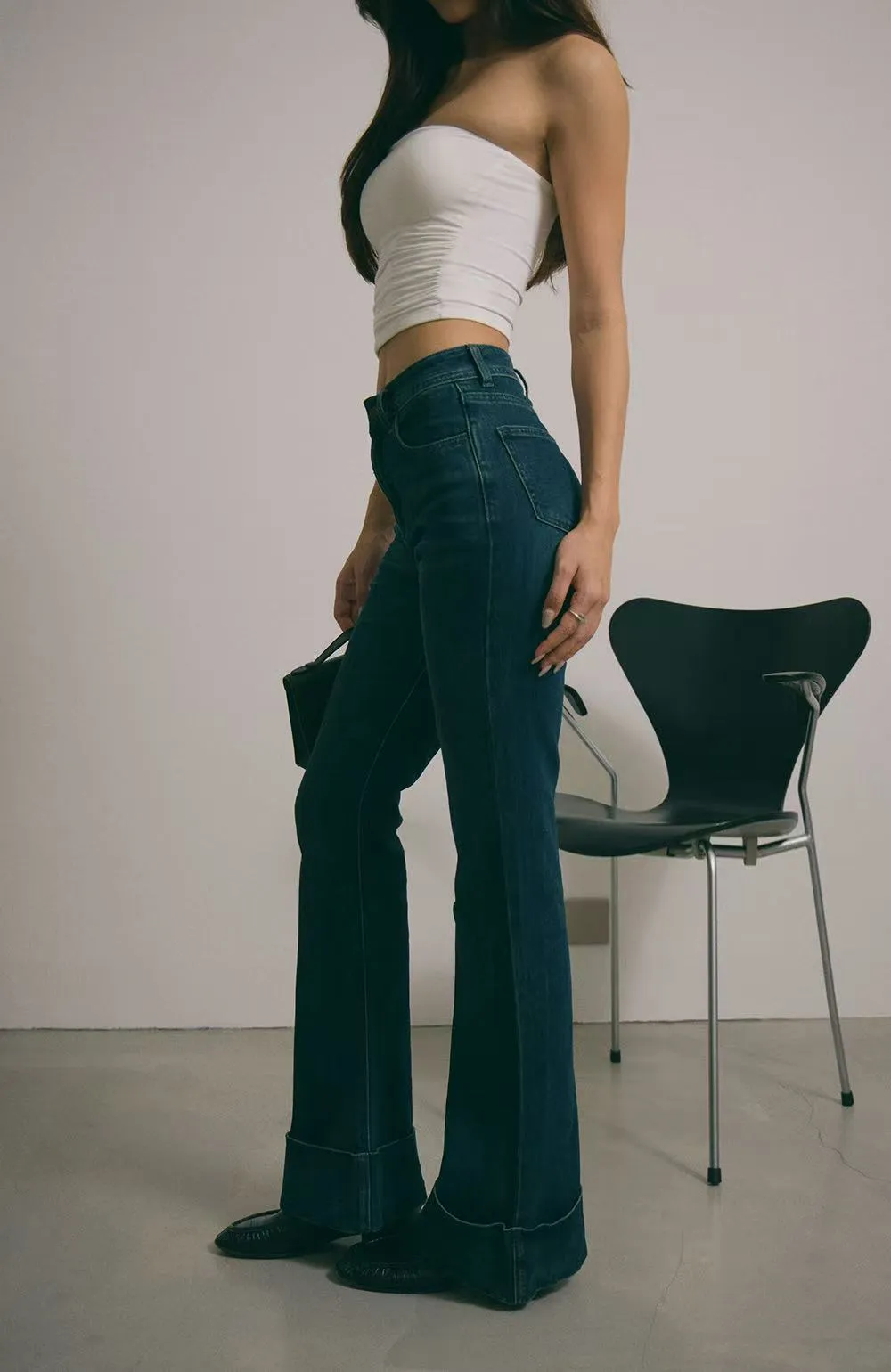 反褶喇叭牛仔長腿褲<br>Cuffed Flared Denim Pants