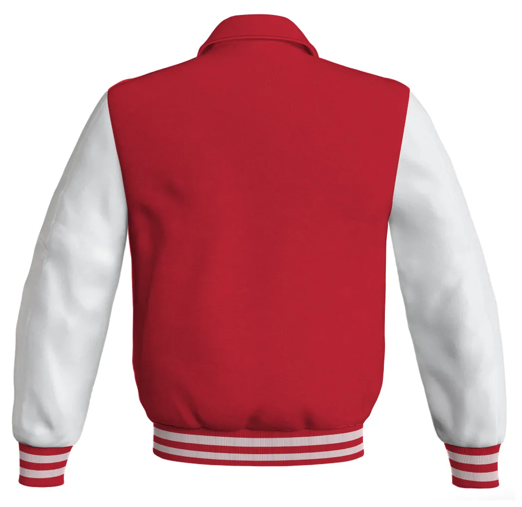 Luxury Bomber Classic Jacket Red Body and White Leather Sleeves