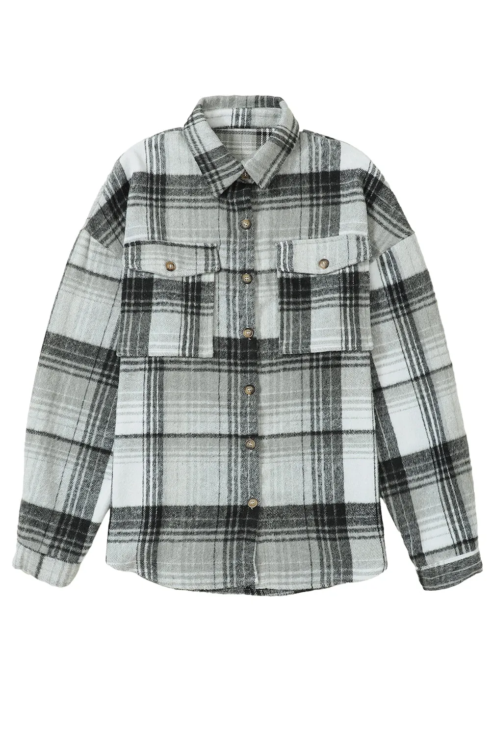 Medium Grey Plaid Flap Pockets Shacket