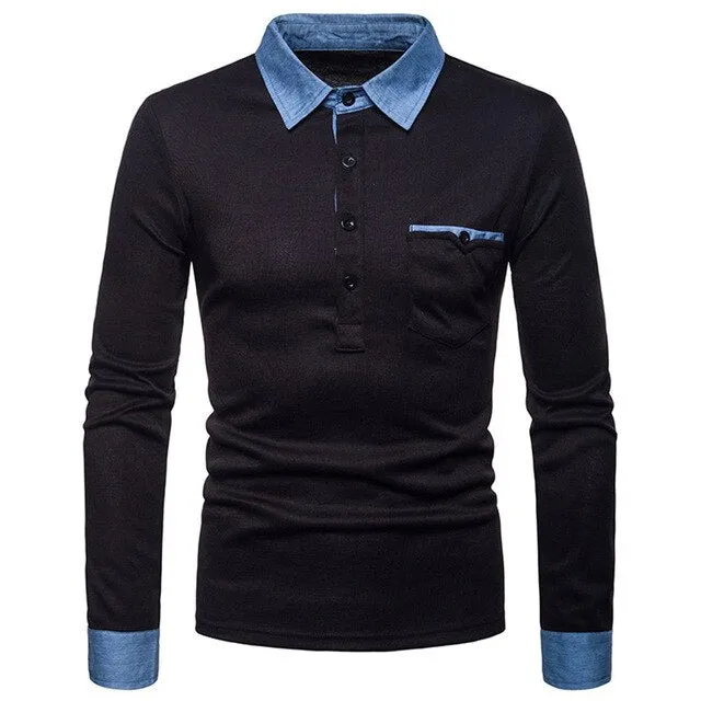 Men's Casual Long Sleeve Polo Shirt