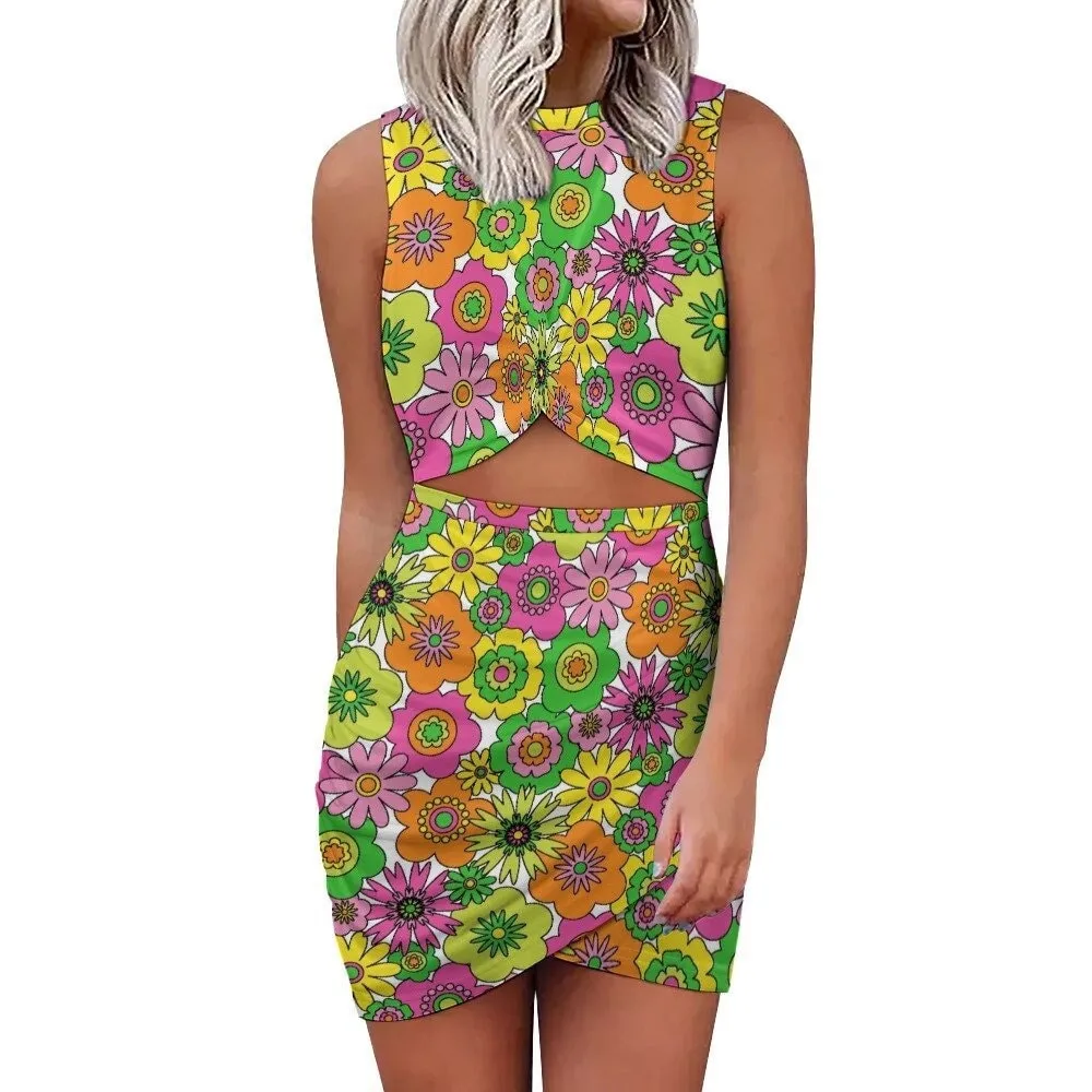 Mod Dress, GOGO Dress, Retro Dress, Cut Out Dress, Sleeveless dress, Neon Green Pink Dress, Mini Dress, Vintage inspired dress, Sexy dress