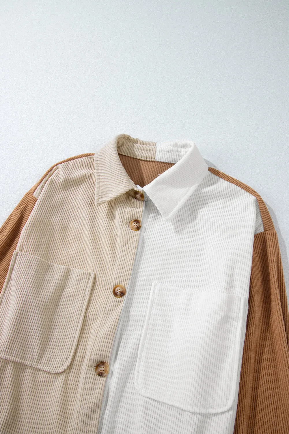 Multicolour Corduroy Colourblock Loose Shacket