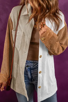 Multicolour Corduroy Colourblock Loose Shacket