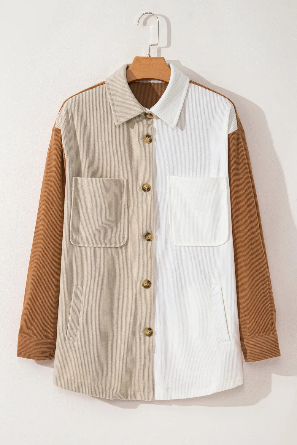 Multicolour Corduroy Colourblock Loose Shacket