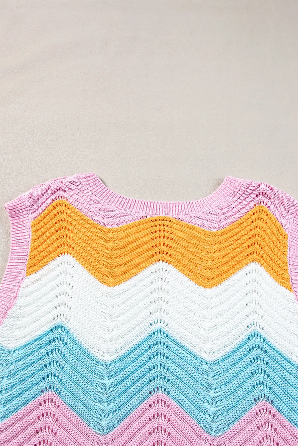 Multicolour Striped Colorblock Scalloped Hem Knitted Vest