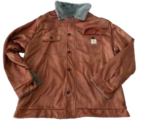 New CARHARTT Dupe Sherpa lined Jacket Shacket Sz L Brown Full Zip Button up 2 Pockets