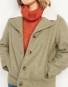 New Retails $79 OLD NAVY Soft-Brushed Sherpa-Trim Shacket Jacket for Women In Satin Moss Sz XXL